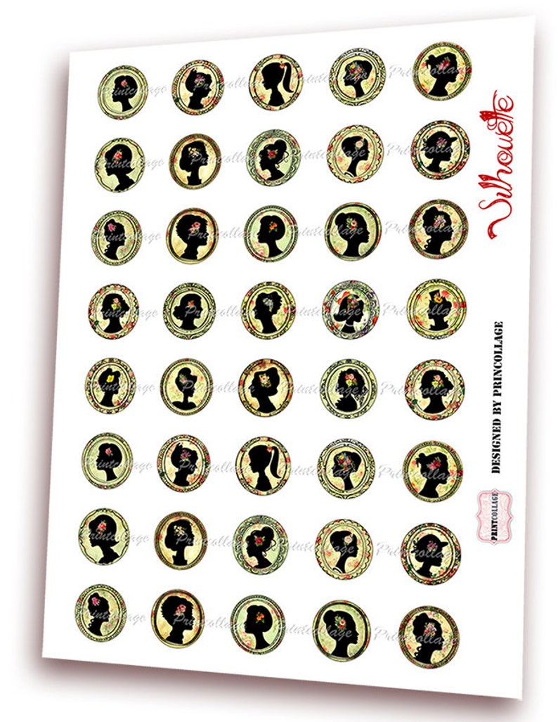 Silhouette Portrait digitale Collage Blatt Cabochon Bilder ...