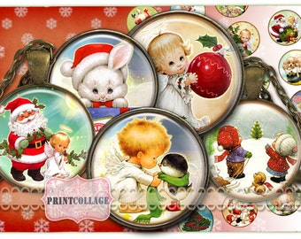 Sweet Christmas Instant download bottle caps Digital Collage Sheet Cabochon images 1.5 inch 18mm 14mm 1inch circle Printable images C126