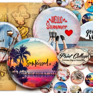 Summer Vibe Pinback, Flatback Buttons, Flair Buttons Digital Printable Sheet circles for button machine 1.313 inch Instant download b268