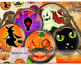 Happy Halloween Digital Collage Sheet Cabochon images 1.5 inch, 18 mm 14mm, 1 inch circle Printable images Instant download bottle caps C121