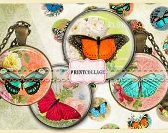 Mariposa Animal Digital Collage Imágenes imprimibles para tapa de botella 1,5 pulgadas 18 mm 14 mm 1 pulgada círculo Imágenes de cabujón Descarga instantánea C96