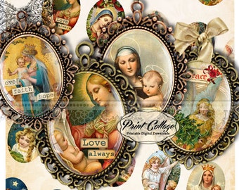Catholic Religion Digital Printable Sheet 30x40, 22x30, 18x25, 13x18mm Cabochon oval images Christmas Clip Art for pendant