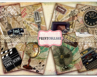 Vintage Cinema Digital Collage Sheet Designed Gift Tags, Cards for Scrapbooking Printable Vintage Paper, Jewelry Holders Journaling Tags T24