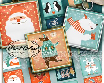 Winter, Snow Printable images for pendants magnets 1.5 inch 1 inch 20 mm Square Digital Collage Sheet paper craft c129