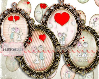 Cabochon images ovales Clip Art pour pendentifs Feuille imprimable numérique 30x40 mm 30x22 mm 25x18 mm 18x13 mm Images à téléchargement instantané Love c72