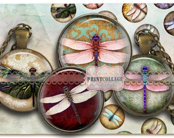 Digital Collage Sheet Printable images for Bottle Cap 1.5 inch 18mm 14mm 1 inch circle Cabochon images Instant download Dragonfly images C91