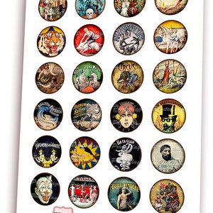 Zirkus Vintage Digital Collage Sheet Druckbare Bilder für Flaschenverschluss 1.5 zoll 18 mm 14 mm Cabochon Cabochon Bilder Instant download c94 Bild 2