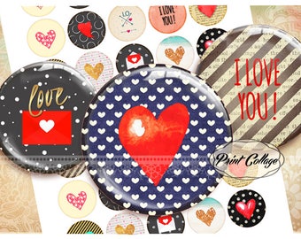 Pinback Flatback Buttons, Love, Flair Buttons Digital Download Printable Sheet for button machine 1.313 inch B224