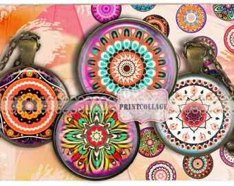 MANDALA images Digital Printable Sheet Cabochon images 1.5 inch 1 inch 16 mm 12 mm round Printable images for pendant Instant download C85