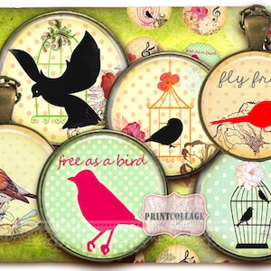 Bird, animal Digital Collage Sheet Cabochon images 1.5 inch 18 mm 14 mm 1 inch circle Printable images Instant download bottle caps c154