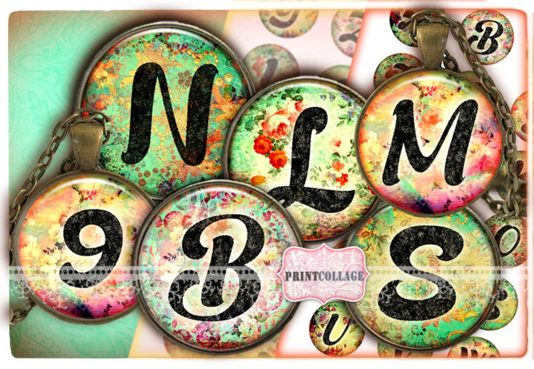 Alphabet Letters, Digital Printable Sheets Cabochon Images 1.5 Inch, 1 ...