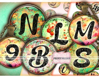 Alphabet letters, Digital Printable Sheets Cabochon images 1.5 inch, 1 inch, 18 mm,14 mm round images Printable images Instant download C179