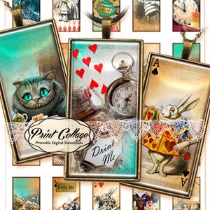 Alice in Wonderland Pendants: Domino Size Printable Collage Sheet (Digital Download)