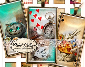 Alice in Wonderland Pendants: Domino Size Printable Collage Sheet (Digital Download)