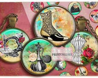 Vintage Accessories Cabochon images Digital Collage 1.5 inch, 18 mm, 14 mm, 1 inch circle Printable images Instant download bottle caps C123