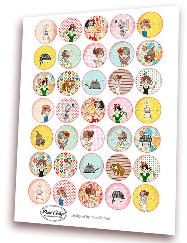 Cute Doodle Images Buttons Pinback Digital Printable Images for Button ...