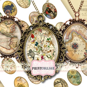 Old vintage Map images Digital Printable Cabochon oval images 40x30 30x22 25x18 18x13mm Clip Art for pendants Instant download images c57