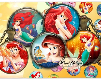 Mermaid Cabochon images Digital Collage Sheet 1.5 inch, 16 mm, 12 mm, 1 inch digital download Bottle Cap images printable download c226
