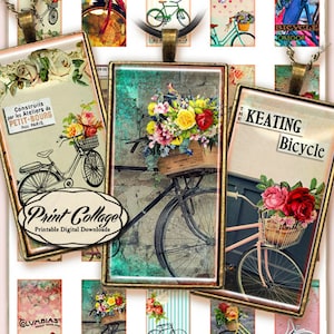 Fahrrad, Fahrrad Domino Anhänger Digital Collage Sheet 1 x 2 Zoll Printable für Glas Harz Magnete Lünette Einstellungen Fotoanhänger Tablett c264