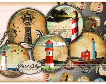 circle images for pendants and craft downloadable images print-it-yourself sheets / Lighthouse / 1.5 inch 16 mm 12 mm 1 inch printables C250