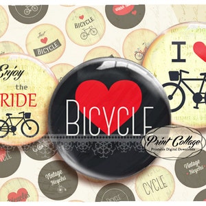 Pinback Flatback Buttons Flair Buttons Digital Printable Sheet circles for button machine 1.313 inch Instant download Bicycle b197