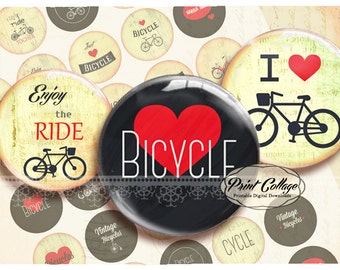 Pinback Flatback Buttons Flair Buttons Digital Printable Sheet circles for button machine 1.313 inch Instant download Bicycle b197