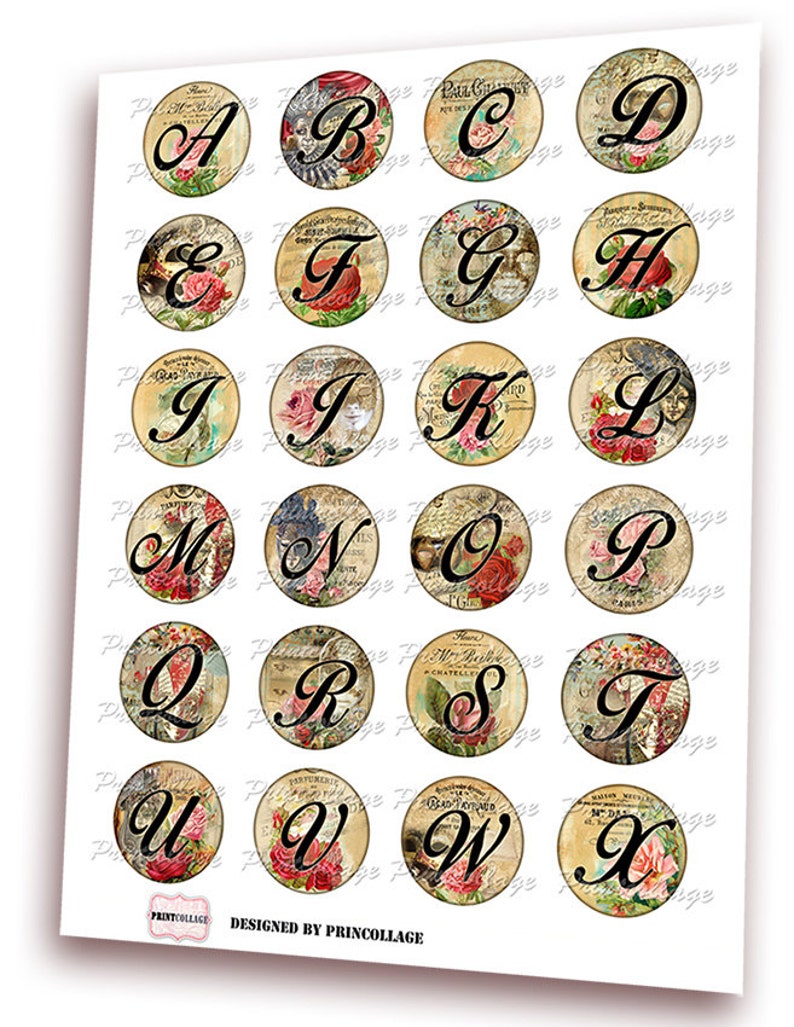 Alphabet Letters Round Images Digital Printable Sheet 1.5 Inch | Etsy