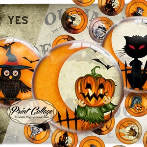 Halloween Pinback, Flatback Buttons, bottle cap images, Digital Printable Sheet circles for button machine 1.313 inch Instant download