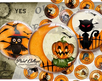 Pinback de Halloween, botones planos, imágenes de tapas de botellas, círculos de hojas imprimibles digitales para máquina de botones 1.313 pulgadas Descarga instantánea