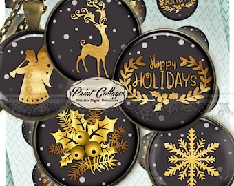 Winter, Gold Cabochon images Digital Collage Sheet 1.5 inch 18 mm 14 mm 1 inch round Printable images digital download Bottle Cap image c218