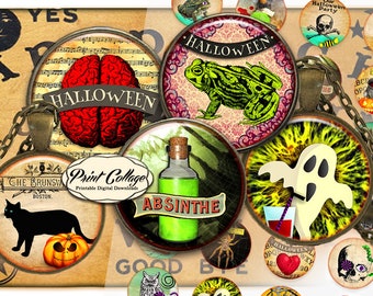 Halloween Fun Cabochon images, Digital Download, Pendant Collage Images, 1.5 inch, 16 mm 12 mm 1 inch Bottle Cap printables c275
