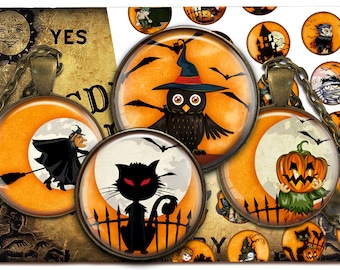 Hoja de collage digital - Halloween - Imágenes de cabujón 1,5 pulgadas 18 mm 14 mm 1 pulgada círculo Imágenes imprimibles Descarga instantánea tapas de botellas C118