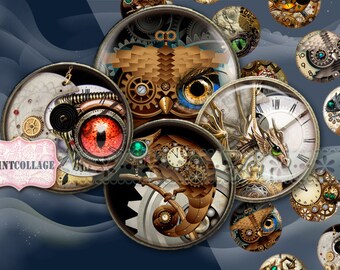 Digital Printable Sheets Cabochon images 1.5inch 1inch 16,12mm round images Printable images for pendants Instant download Steampunk C70