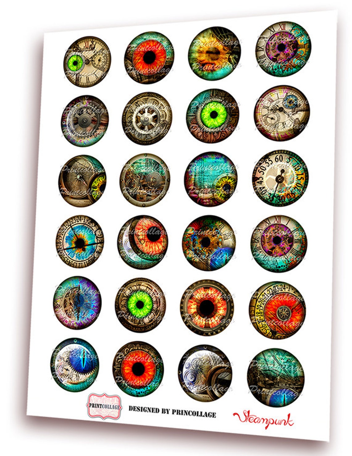Steampunk Images Digital Printable Sheet Cabochon Images 1.5 - Etsy