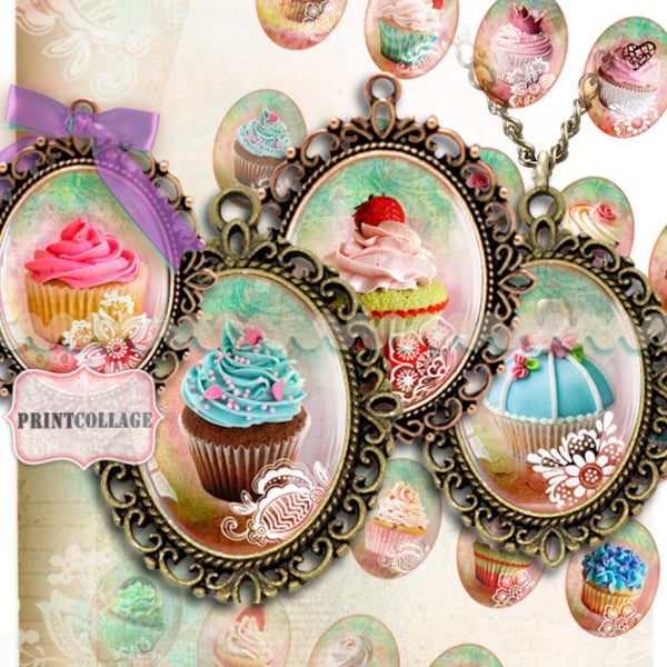 Cupcake images Cabochon oval images Clip Art for pendants Instant download images Digital Printable Sheet 40x30 mm,30x22,25x18,18x13 mm c21