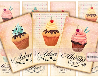 Cupcake - Digital Collage Sheet Designed Gift Tags and Cards for Scrapbooking Printable Paper for Jewelry Holders Tags T38