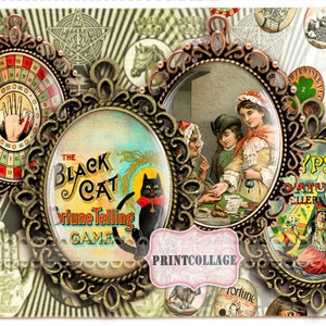 Fortune Teller Digital Printable Sheet 40x30 30x22 25x18 18x13mm Cabochon oval images Clip Art for pendants Instant download images C78