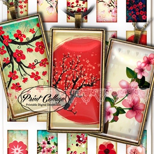 Cherry Blossom Digital Collage Sheet 1x2 inch Printable Download for glass resin domino pendants magnets bezel settings charms tray c228