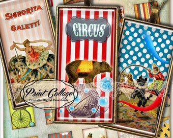 Circus images Domino size Pendant Printable images Digital Collage Sheet 1 x 2 inch Jewelry Backgrounds Clip Art Instant Download c167