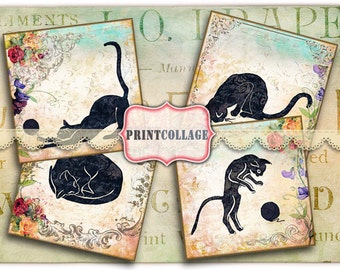 Cat, Animal Silhouette Coaster images square Coaster Set of 4 Printable Cards Images for Printable tags 4x4 inch Greeting Card o5