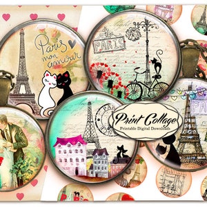 Paris, Eiffel Tower, Digital Printable Sheet Cabochon Images 1.5 Inch 1 ...