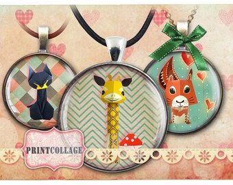 Origami Pet images Cabochon images Digital Collage Images 1.5 inch, 20 mm 12 mm 1 inch digital download Bottle Cap printable download c49