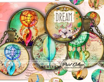 Dreamcatcher Cabochon images, Digital Download, Collage Images, 1.5 inch, 16 mm 12 mm 1 inch Bottle Cap, printable download c235