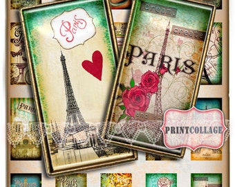 Paris, Eiffel tower, Domino Pendants Digital Collage Sheet 1 x 2 inch Printable images Jewelry Backgrounds D109