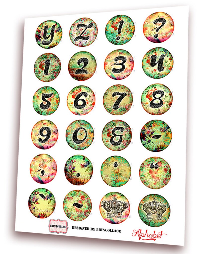 Alphabet Letters Digital Printable Sheets Cabochon Images 1.5 - Etsy