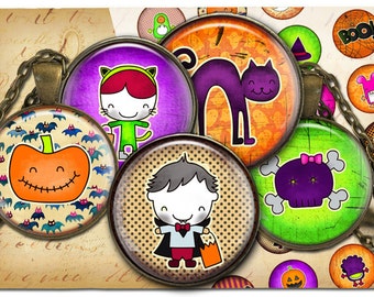 Halloween Digital Collage Sheet, Cabochon images, 1.5 inch, 18mm, 14mm ,1 inch circle Printable images, Instant download, bottle caps C120