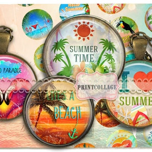 Cabochon images Instant download Digital Printable Collage images for Bottle Cap 1.5 inch 18mm 14mm 1inch circle Exotic Summer C93