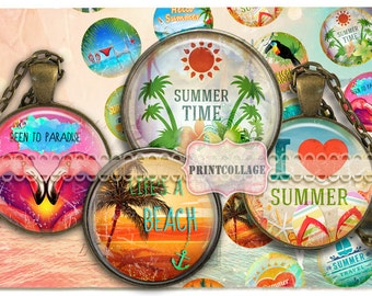 Cabochon images Instant download Digital Printable Collage images for Bottle Cap 1.5 inch 18mm 14mm 1inch circle Exotic Summer C93