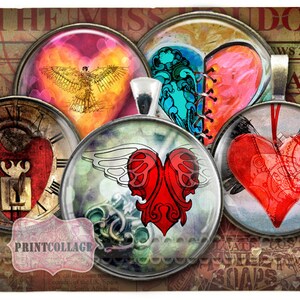 Digitale Collage Sheet - Herzen Motive - Cabochon Motive 1,5 inch 18 mm 14 mm 1 inch Kreis Druckbare Bilder Sofort download Kronkorken C36