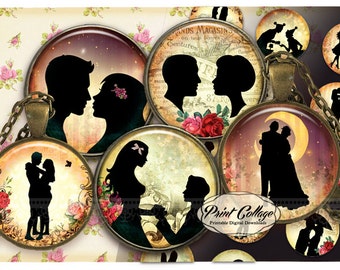 Silhouette, Love Cabochon images Digital Collage Sheet 1.5 inch 16mm 12mm 1 inch digital download Bottle Cap images printable download c222